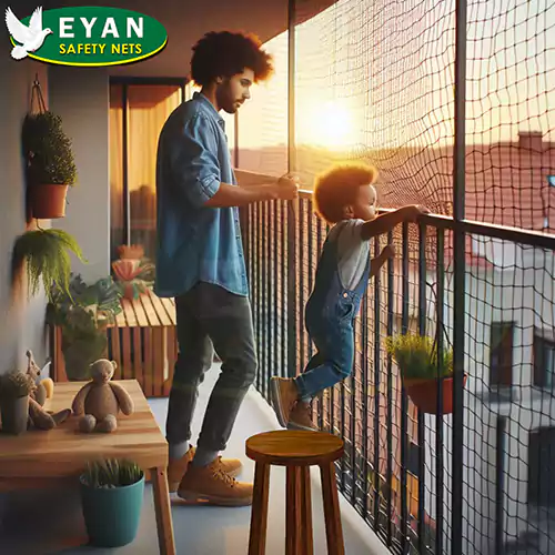 balcony childproofed with safety net